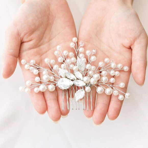 Pearl Wedding Hair Comb Crystal Bridal Hair Accessories for Brides Bridesmaids - Picture 1 of 6